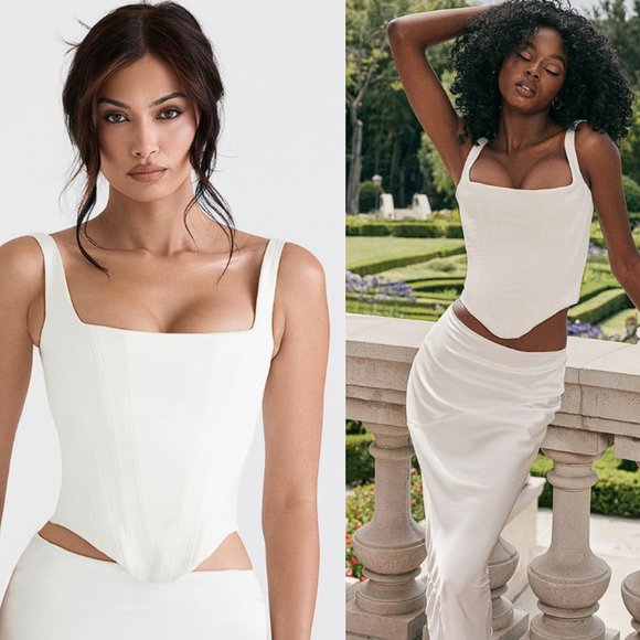 HOUSE OF CB 'Rafa' Ivory Satin Longline Corset NWOT - Picture 3 of 10